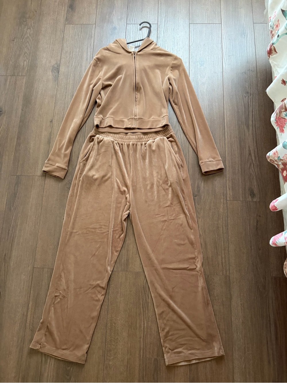 Velour Zip Hoodie & Wide-Leg Pants Set